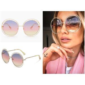 💕CHLOE💕 Carlina Twist Round Sunglasses ~ Gold Rainbow Gradient New in Box